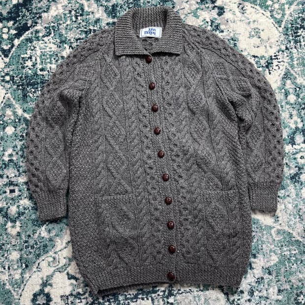 Jhon Molloy 존 몰리 케이블 울 니트 숄카라 가디건