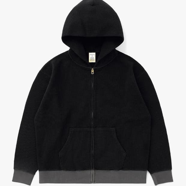 [카키스] Waffle Full Zip Hoodie - 블랙