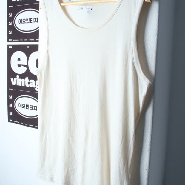 (M-XL) 자라 반팔 티셔츠 오버핏 민소매 나시 아이보리-H34651