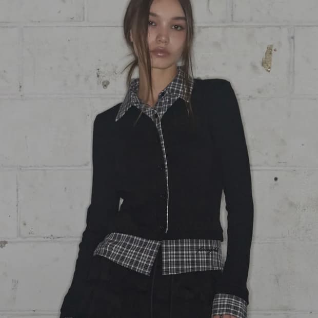 체크 셔츠 레이어드 가디건 (BLACK)