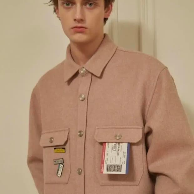 [M] STU 오버핏 핑크 셔츠 자켓 니트