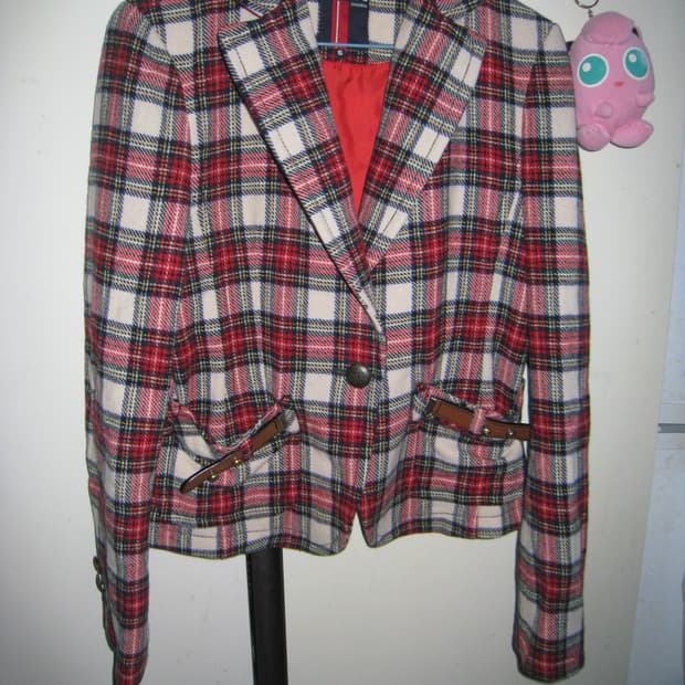 레드 체크 패턴 미니 자켓