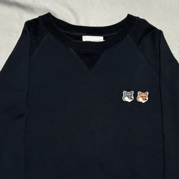 L 메종키츠네 더블 폭스 해드 패치 블랙 맨투맨