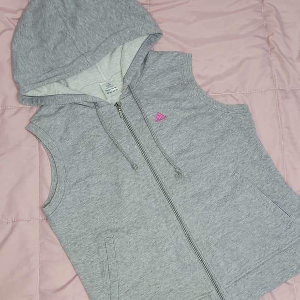 아디다스 핑크 로고 후드 조끼