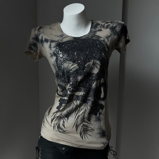 프리포튼트 해골 프린팅 스판 반팔