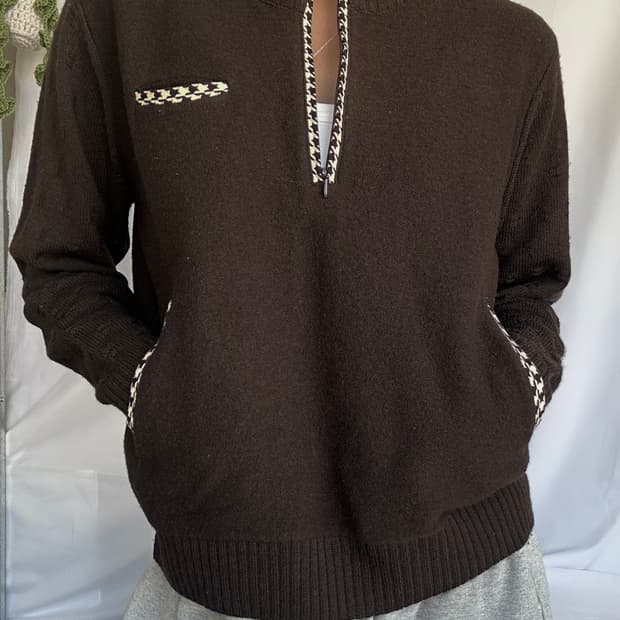 빈티지 브라운 반집업 니트맨투맨