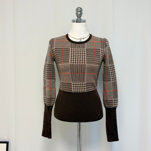 비비안웨스트우드 레드라벨 브라운 하운드 체크 니트