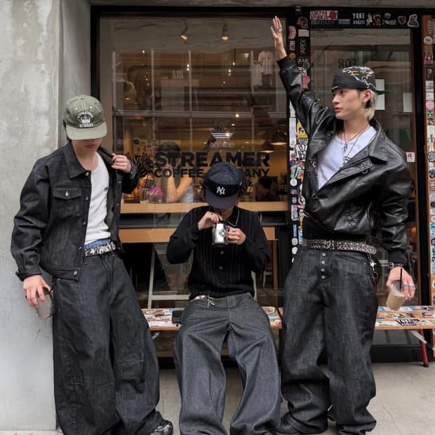 버튼플라이 생지 와이드 데님팬츠 블랙