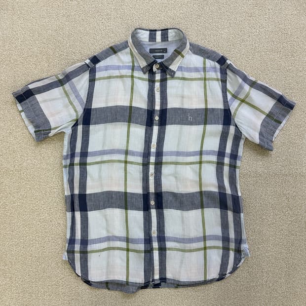 105 헤지스 린넨 체크 반팔셔츠 0317D