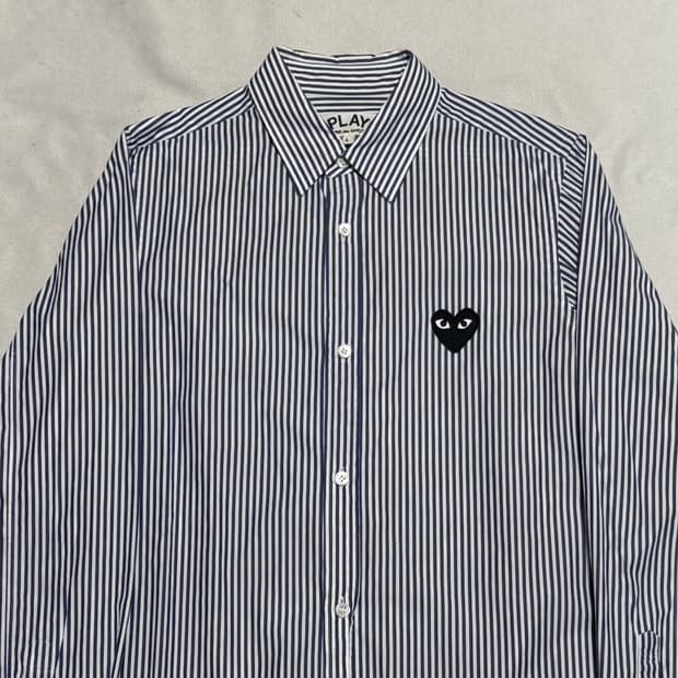 L 꼼데가르송 여성용 블루 스트라이프 셔츠