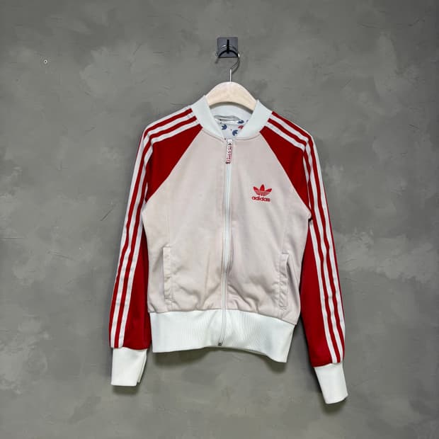 아디다스 슈퍼스타 져지 트랙탑 화이트 빨강 딸기우유