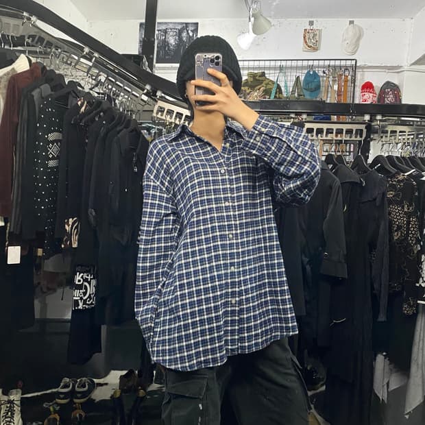 Converse 블루 포켓 체크 셔츠