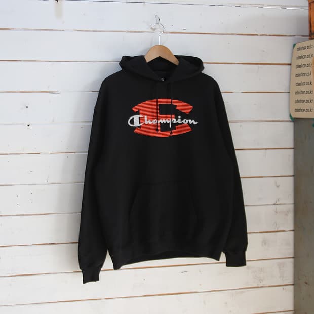 (착용컷) Champion 프린팅 후드 티셔츠 (남성용 100)