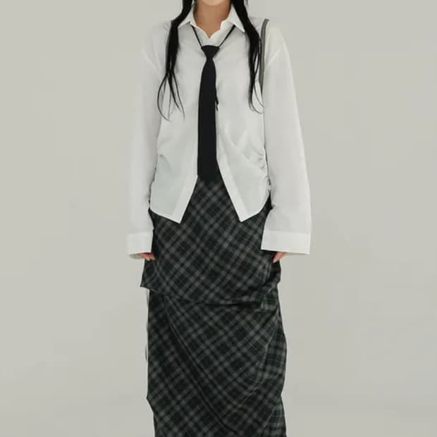 바이러니원 빈티지 데이 체크 롱스커트