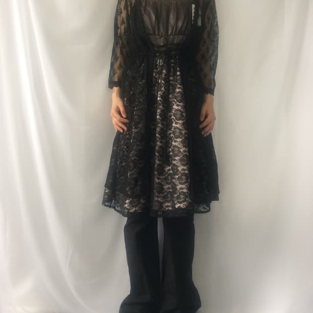 Lace see through long cardigan