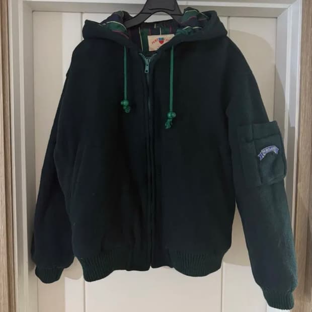 빈티지 Port land 포트랜드 울 그린 후드 숏 코트