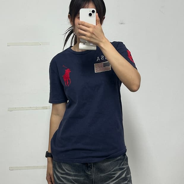 폴로 랄프로렌 빅포니 성조기 패치 반팔 티셔츠 네이비