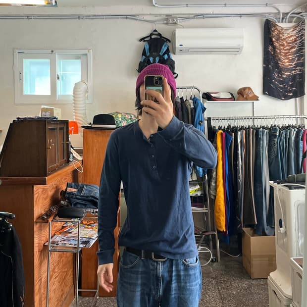 비즈빔 visvim 네이비 헨리넥 긴팔티셔츠