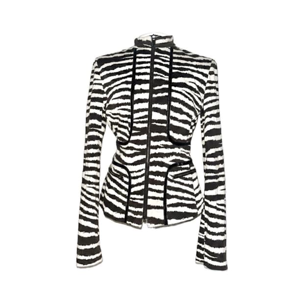 지브라 패턴 슬림핏 집업 자켓