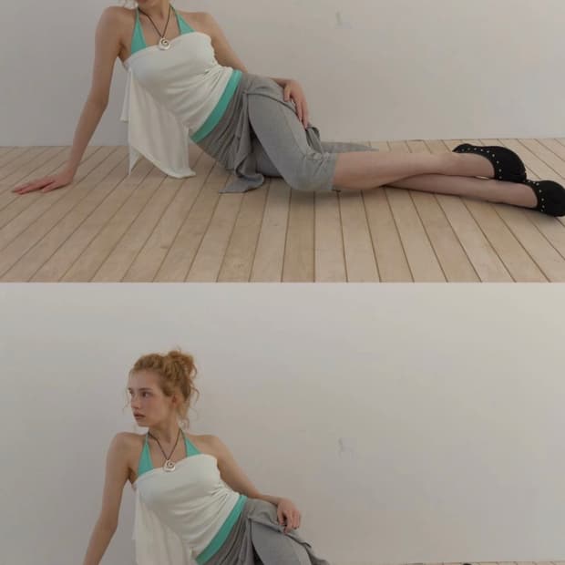 SCARF LAYERED CAPRI PANTS (MELANGE GREY)