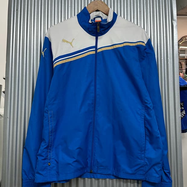 [XL] 푸마 (PUMA) 블루 골드 배색 스포츠 트랙탑 바람막이 자켓