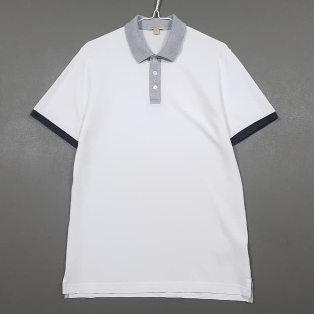 S) 버버리 크레스트 기사 로고 배색 반팔 카라티 폴로 피케 셔츠 화이트