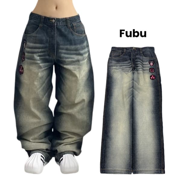 FUBU 후부 워싱 올드스쿨 힙합 와이드 데님팬츠