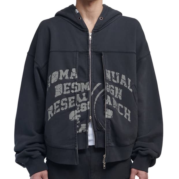 노메뉴얼 overdyed d.f.l hooded zip up black