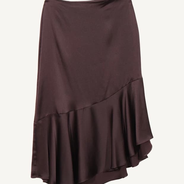 자라 브라운 언발 실크스커트 L 