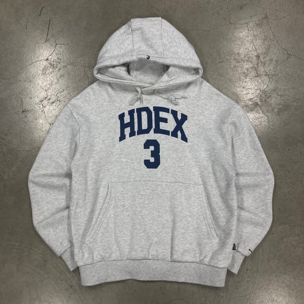 HDEX 멜란지 그레이 컬로 빅로고 후드티