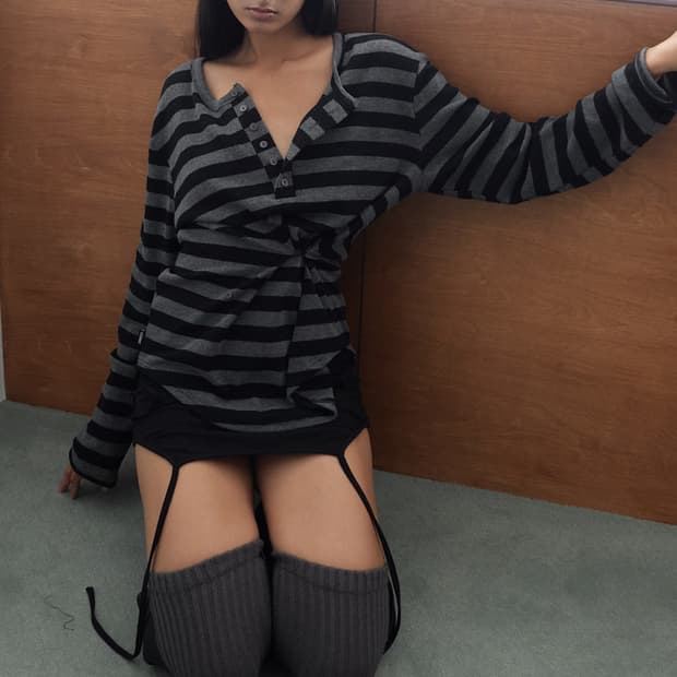 세릭cerric stripe henley top(exclusive)