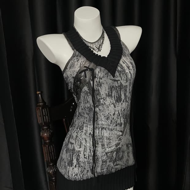 Salvage Leather Lace-up Print Dress