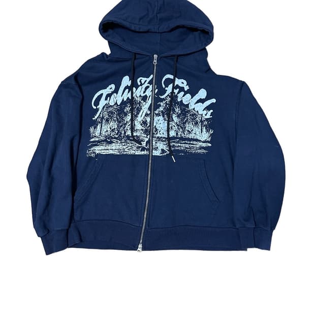 네이비 프린팅 후드집업