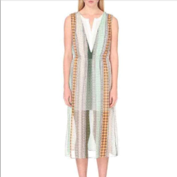 산드로 브이넥 패턴 슬리브리스 쉬폰 원피스 55