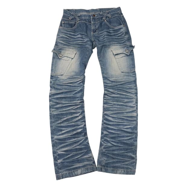 DAILY NEWS 데일리뉴스 빈티지 카고 스트라이프 워싱 데님 팬츠