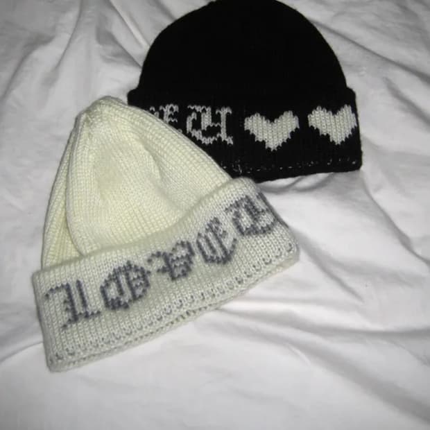 Ivory lettering heart emoji beanie