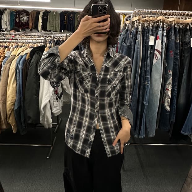 M)VILLAND 빈티지 웨스턴 체크패턴 긴팔셔츠