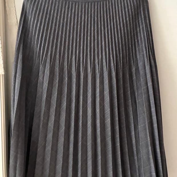 일본 빈티지 그레이 체크 플리츠 미디 스커트