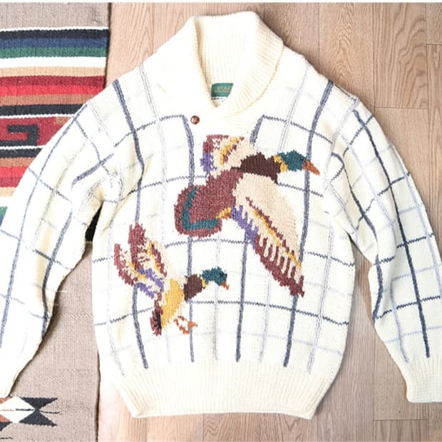 일본판 90S 영국식 울100% 숄카라 빈티지 헌팅 스웨터
