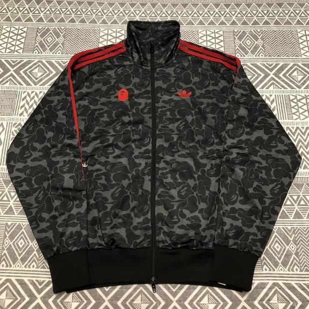 [M] 아디다스 x 베이프 올오버 프린트 트랙 탑 져지 블랙