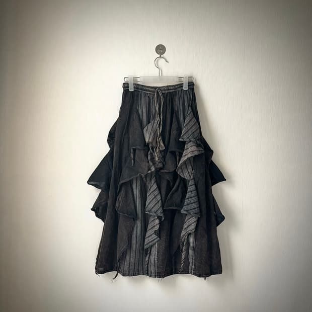 아카이브 그런지 니혼진 펑크 히피 갸루 언발 레이어드 셔링 롱스커트 치마