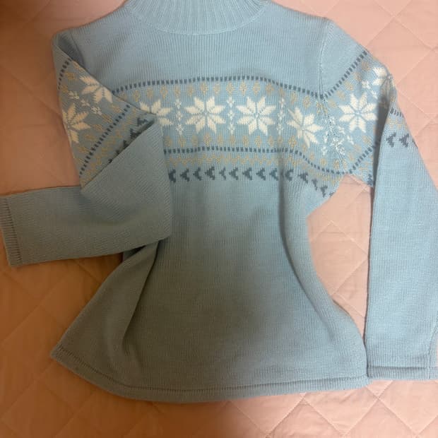 하구미 모리 반목 눈꽃패턴 니트 레이어드 빈티지 소녀