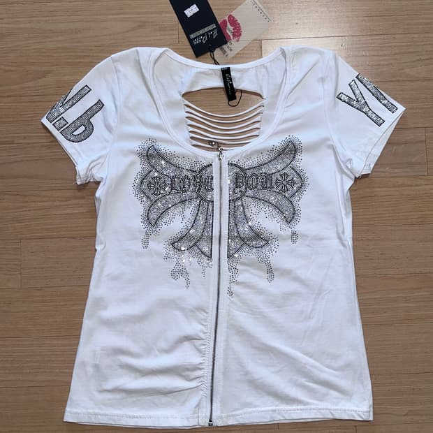 Y2K 큐빅비즈 반팔 후드집업 새상품(택있음)