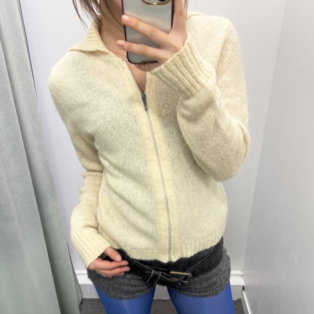 아이보리 모 혼방 니트집업