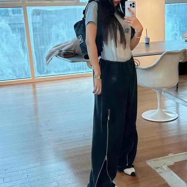 프랙티컬앤리얼스틱 블랙 지퍼 팬츠 os