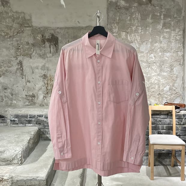 요지 야마모토 ground y 핑크 요크 버튼 원 포켓 코튼 셔츠