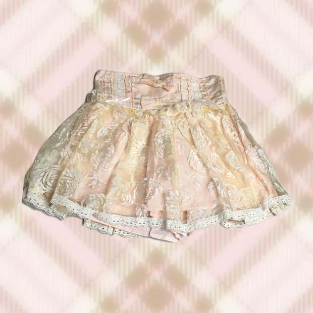 리즈리사 핑크 리본 아일렛 레이스 큐롯 스커트 치마 히메 갸루 라떼 로걀