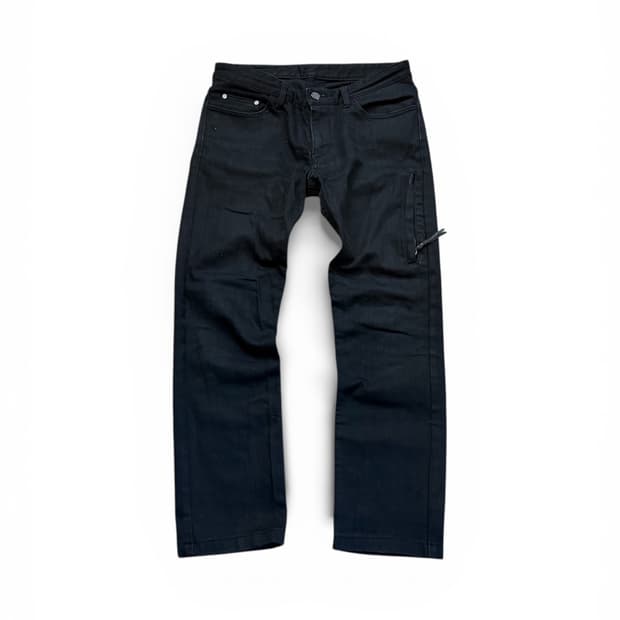 우영미 사이드 포켓 흑청 데님 팬츠 