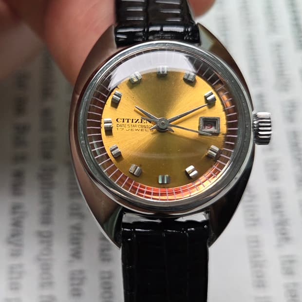 레어] 빈티지 시티즌 데이트스타 오렌지다이얼 수동 메커니컬 여성용 
