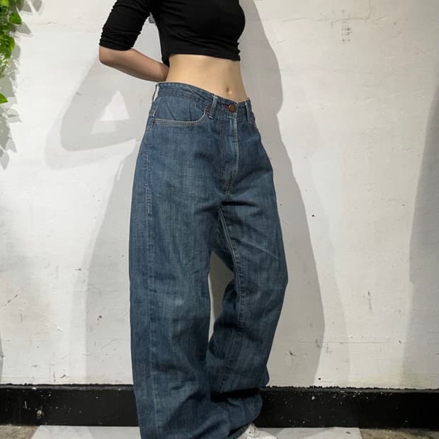 빈티지 중청 와이드 데님 팬츠 청바지 